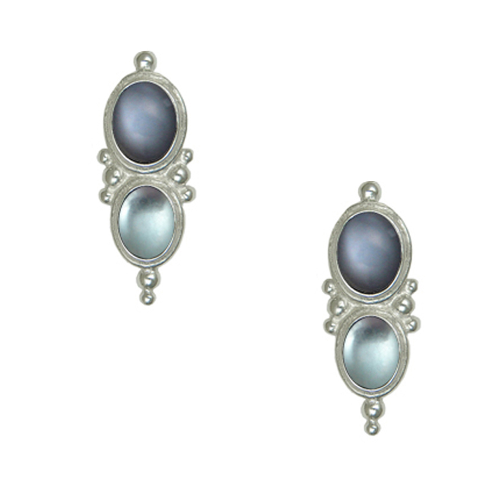 Sterling Silver Drop Dangle Earrings With Grey Moonstone And Blue Topaz